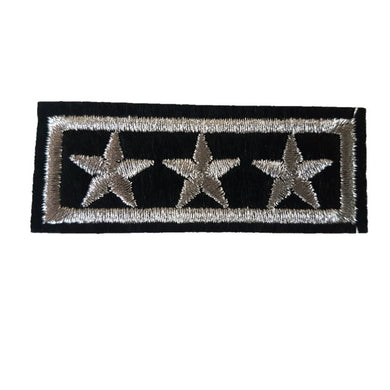 3 Silver Star Bar With Border 3 star General Military Style Iron On Patch Sew on Transfer