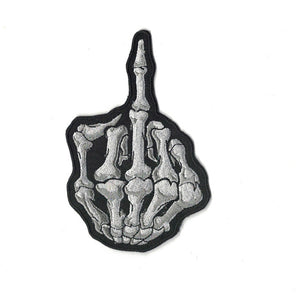 skeleton hand middle finger iron on patch sew on transfer